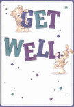 Radiating cheerful support and playful optimism, this get well card brings together two lovable characters-a soft, honey-hued teddy bear and a floppy-eared puppy-in a heartfelt display of friendship and care. They joyfully interact with large, colourful letters spelling out 'Get Well,' rendered in vibrant purples and calming teals that glow against a creamy white canvas. The card is sprinkled with whimsical stars in shifting shades of blue and violet, which seem to sparkle with possibility, mirroring the positive spirit found in West Brompton's community. Every brushstroke conveys a plush, touchable texture, from the bear's fuzzy body to the pup's velvet ears, their smiles inviting the same genuine comfort you'd feel when picking up a bouquet from a favourite local shop on Seagrave Road. This scene doesn't just convey a message; it delivers an emotional balm-a gentle, sincere wish for healing, supported by the uplifting energy and care familiar to anyone who's received a thoughtful floral gift in West Brompton. It is the perfect card to accompany a bouquet for someone in recovery, offering a tender reminder of your support.